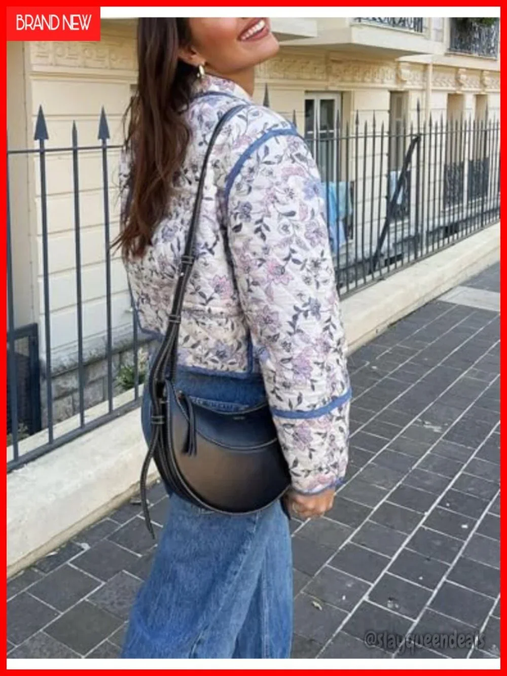 Reversible Lightweight Floral Quilted Cropped Puffer Jacket